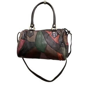 Vintage Purse Women’s 1Size 1980’ Patchwork Leather Satchel With Crossbody Strap